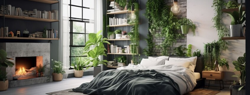 Schlafzimmer mit Pflanzen deko