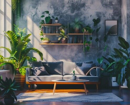 Designer Wohnzimmer dekoriert mit pflanzen